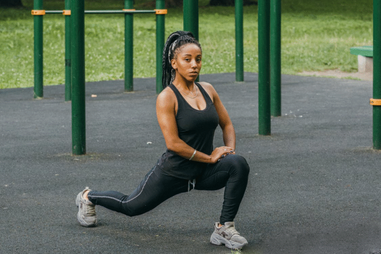 A woman stretching