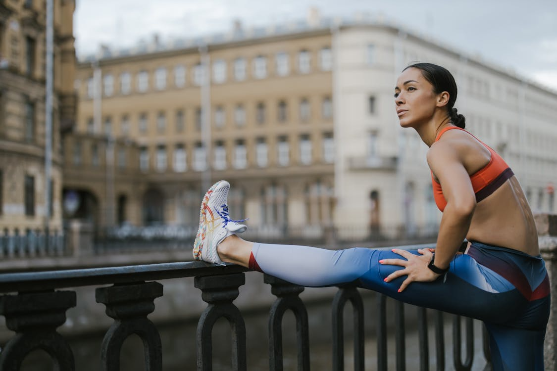 A woman stretching