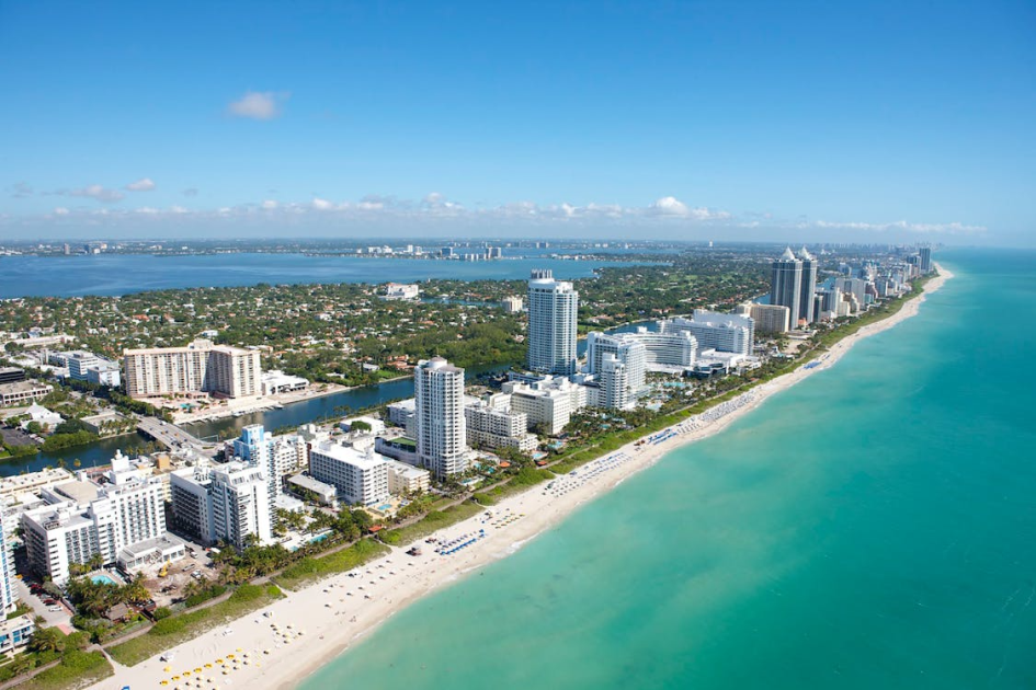 An aerial view of Miami’s coastline