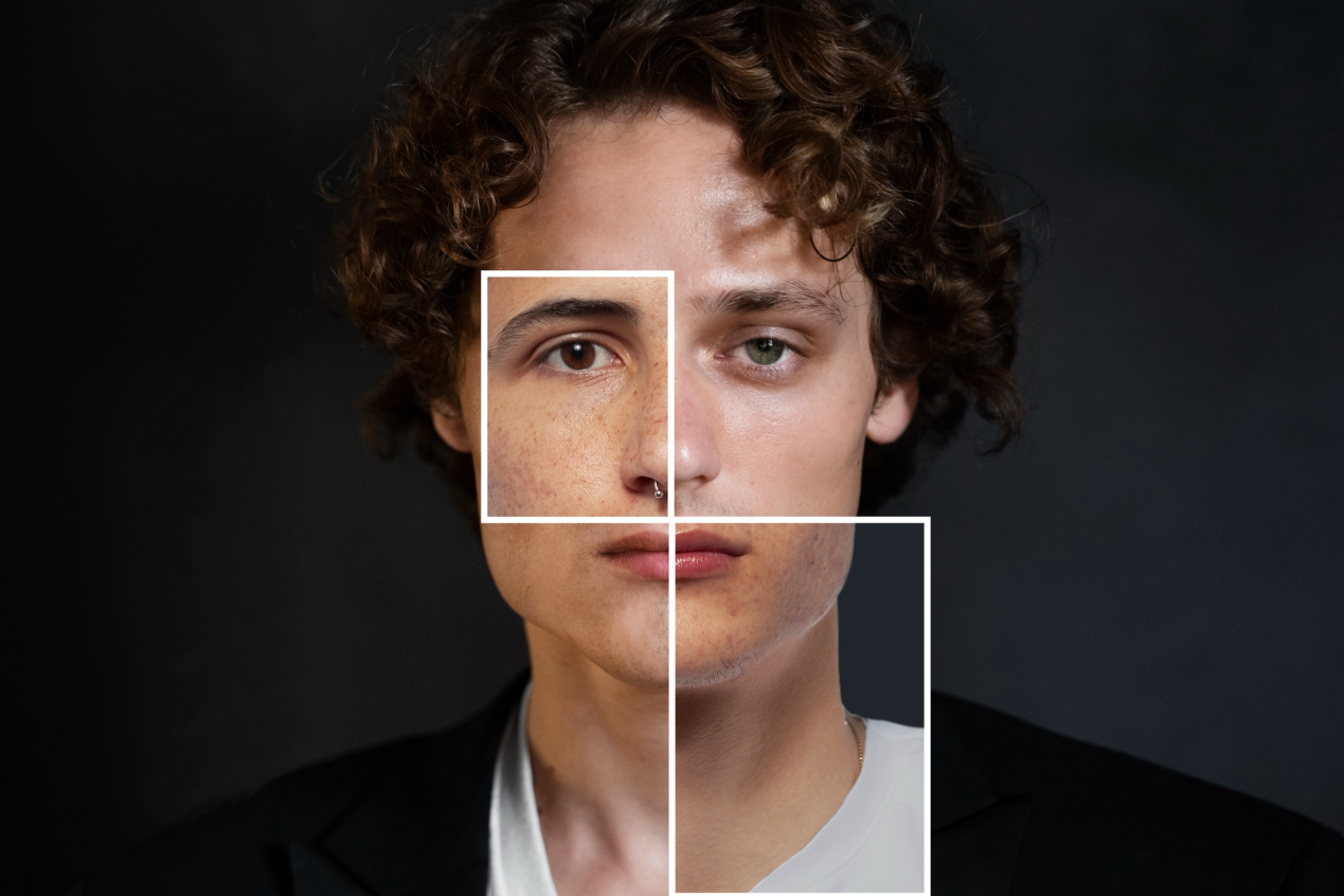 Abstract concept showing combined facial features representing identity and individuality