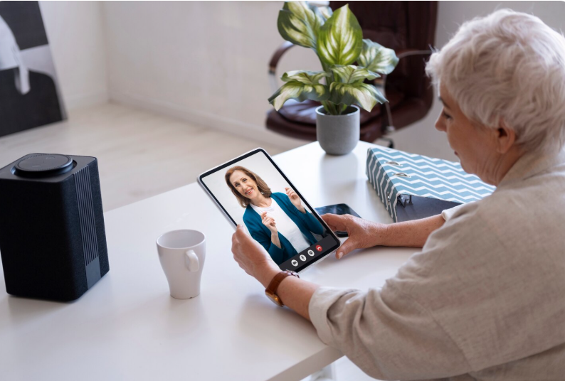 Patient attending a telehealth therapy session