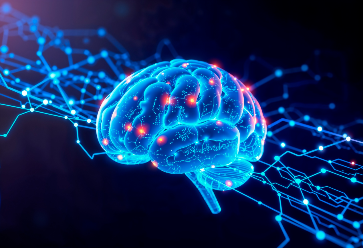 Brain illustration showing neural pathways rewiring during recovery process