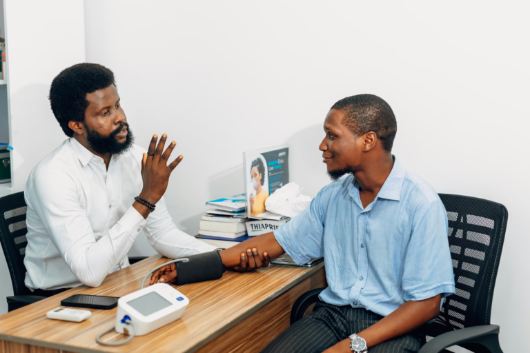 Doctor speaking with a patient during an opioid treatment consultation in a clinical setting
